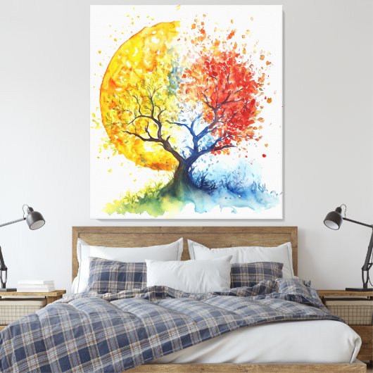 Autumn Harmony Circular Tree Art | Levendige Herfs Canvas Afdruk (Insitu (Slaapkamer))