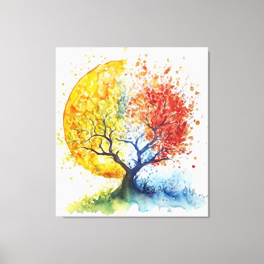 Autumn Harmony Circular Tree Art | Levendige Herfs Canvas Afdruk (Voorkant)