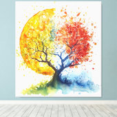 Autumn Harmony Circular Tree Art | Levendige Herfs Canvas Afdruk (Insitu (Houten vloer))