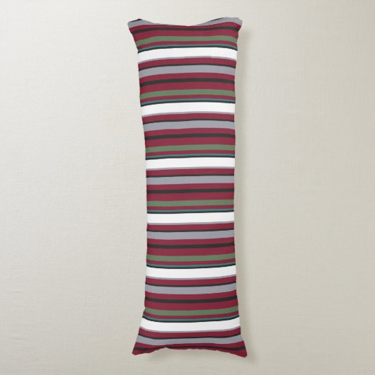 Autumn Harmony Stripes – Bourgogne, groen en grijs Lichaamskussen (Voorkant Verticaal)