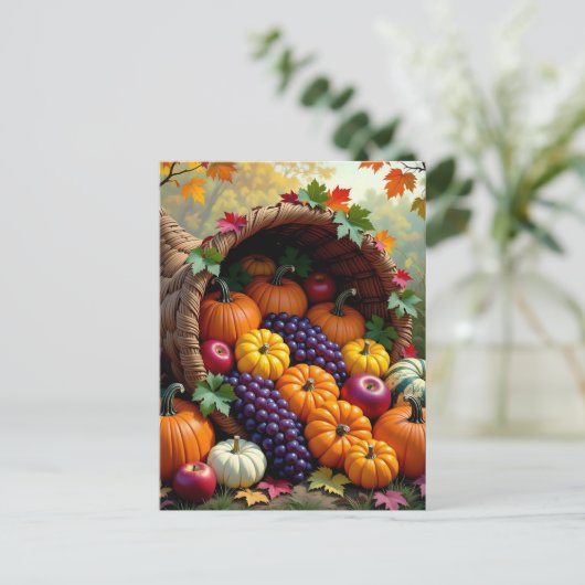 Autumn Harvest and Blessings Cornucopia  Briefkaart (Staand voorkant)