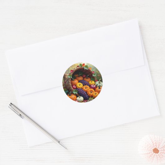 Autumn Harvest and Blessings Cornucopia Ronde Sticker (Envelop)