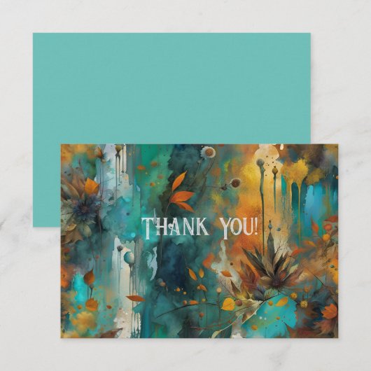 Autumn Harvest Blauwgroen Rust Gold Abstract Dank Bedankkaart (Voorkant / Achterkant)