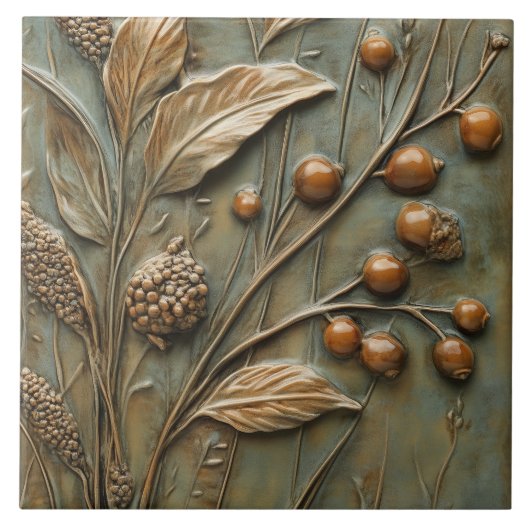 Autumn Harvest Botanical Berry Faux Relief Tegeltje (Voorkant)