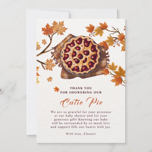 Autumn Harvest Cherry Cutie Pie Herfst Baby shower Bedankkaart (Voorkant)