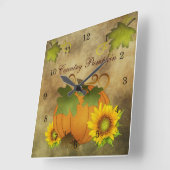 Autumn Harvest Country Pumpkin Clock Vierkante Klok (Hoek)