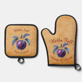 Autumn Harvest Fruit Art met aangepaste tekst Ovenwant & Pannenlap Set