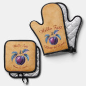 Autumn Harvest Fruit Art met aangepaste tekst Ovenwant & Pannenlap Set (Voorkant / Achterkant)