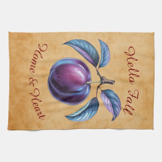 Autumn Harvest Fruit Art met aangepaste tekst Theedoek (Horizontaal)