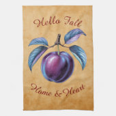 Autumn Harvest Fruit Art met aangepaste tekst Theedoek (Verticaal)