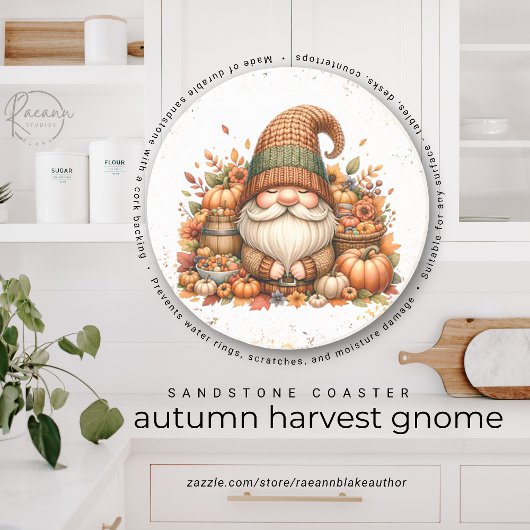 Autumn Harvest Gnome Sandstone Onderzetter