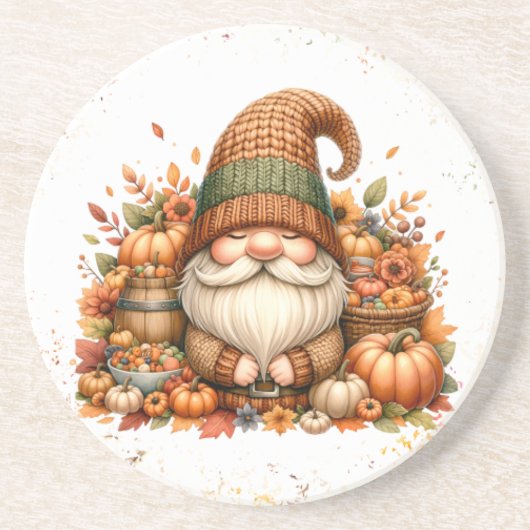 Autumn Harvest Gnome Sandstone Onderzetter (Voorkant)