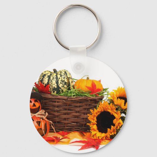 Autumn Harvest Halloween Pumpkins Herfst Zonnebloe Sleutelhanger (Voorkant)