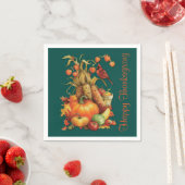 Autumn Harvest Happy Thanksgiving Green Napkins Servet (Insitu)