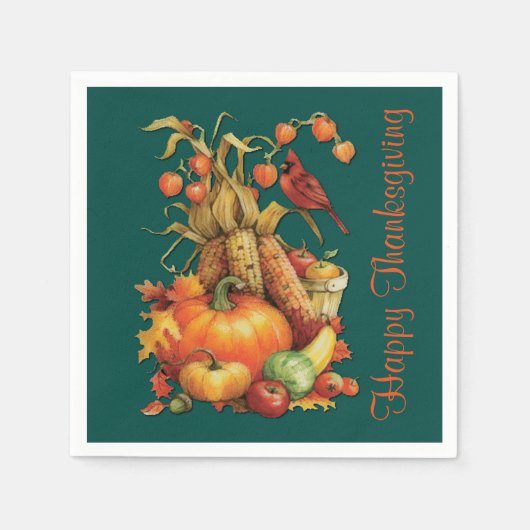 Autumn Harvest Happy Thanksgiving Green Napkins Servet (Voorkant)