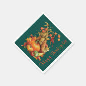 Autumn Harvest Happy Thanksgiving Green Napkins Servet (Hoek)