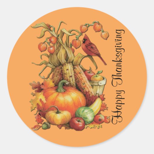 Autumn Harvest Happy Thanksgiving Oranje Stickers (Voorkant)