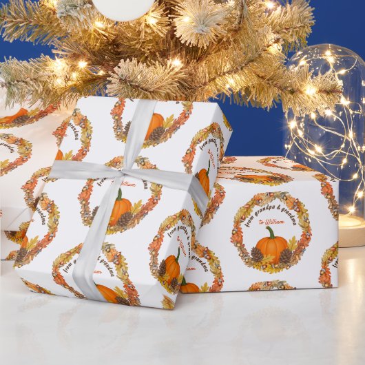 Autumn Harvest Krans Thanksgiving Wrapping Paper Cadeaupapier (Feestdagen)