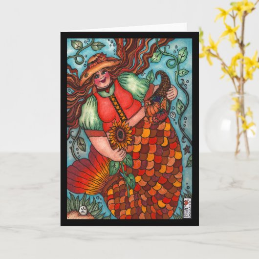 Autumn Harvest Mermaid Kaart (Gele Bloem)