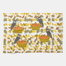 Autumn Harvest Owl & Pumpkin Kitchen Towel Theedoek