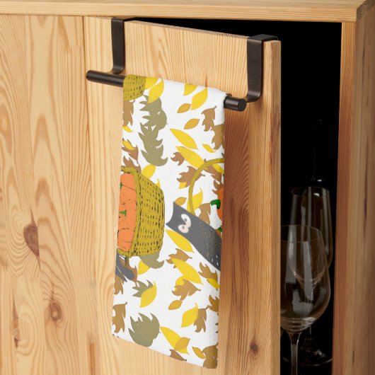 Autumn Harvest Owl & Pumpkin Kitchen Towel Theedoek (Derde Gevouwen)