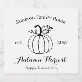 Autumn Harvest Pumpkin Family Home Likeurfles Etiket (Enkel label)