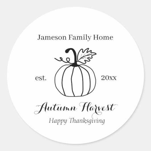 Autumn Harvest Pumpkin Family Home Ronde Sticker (Voorkant)