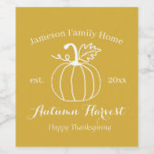 Autumn Harvest Pumpkin Family Home Wijn Etiket (Enkel label)
