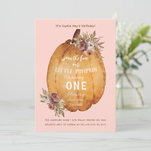 Autumn Harvest Pumpkin First Birthday Party Kaart (Staand voorkant)