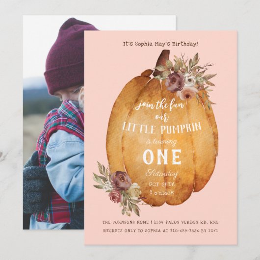 Autumn Harvest Pumpkin First Birthday Party Kaart (Voorkant / Achterkant)