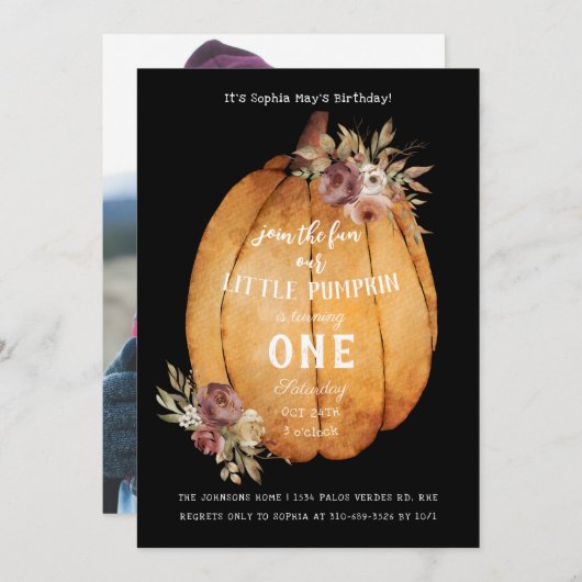 Autumn Harvest Pumpkin First Birthday Party Kaart (Voorkant / Achterkant)