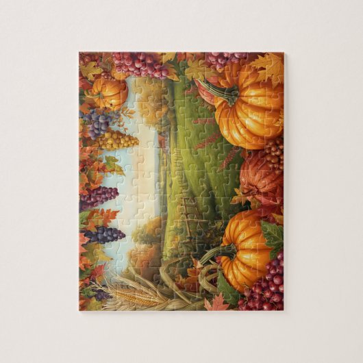 Autumn Harvest Pumpkin Grape Farm Landscape Legpuzzel (Verticaal)
