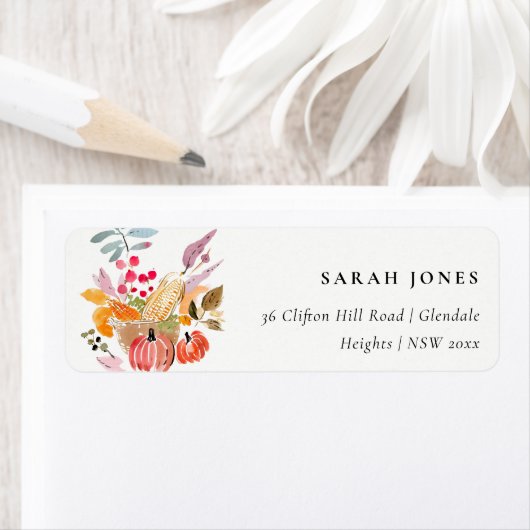 Autumn Harvest Pumpkin Watercolor Addresss Etiket (Insitu)