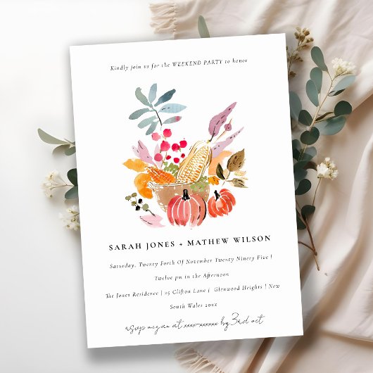 Autumn Harvest Pumpkin Watercolor Weekend Party Kaart