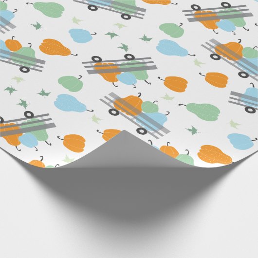 Autumn Harvest Pumpkins Wagon Pattern Cadeaupapier (Hoek)