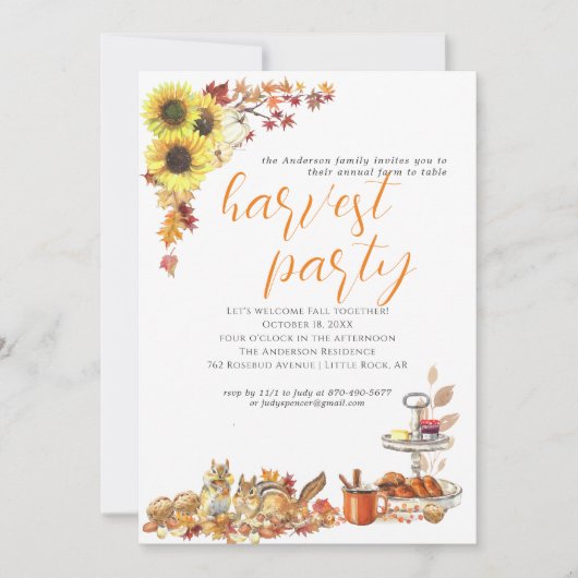 Autumn Harvest Thanksgiving Dinner Party Kaart (Voorkant)