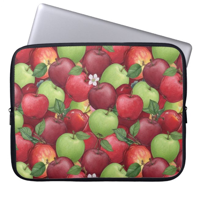 Autumn Harvest Watercolor Apple Pattern Laptop Sleeve (Voorkant)