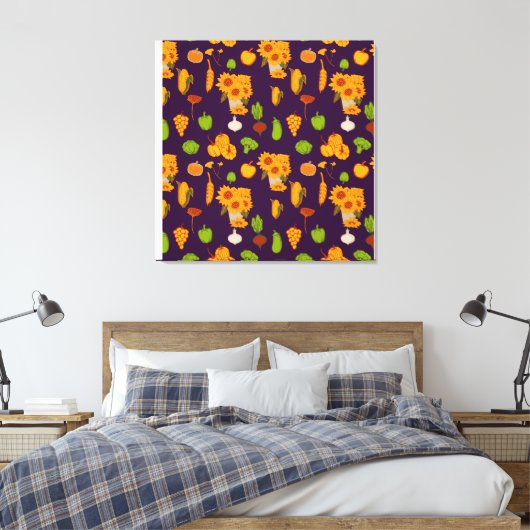 Autumn Healthy Harvest Veggie en Fruits Throw Pi Canvas Afdruk (Insitu (Slaapkamer))