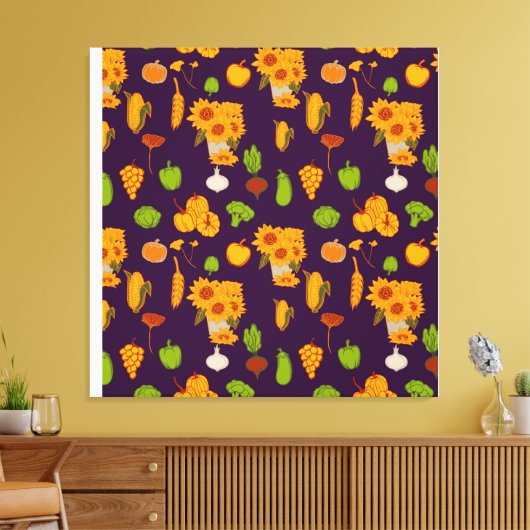 Autumn Healthy Harvest Veggie en Fruits Throw Pi Canvas Afdruk (Insitu (Woonkamer))