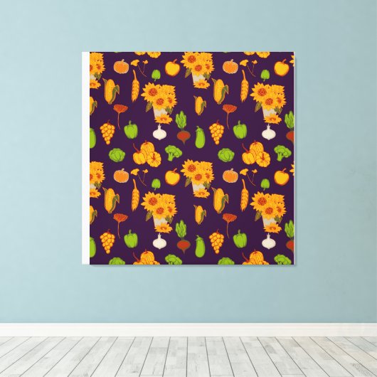 Autumn Healthy Harvest Veggie en Fruits Throw Pi Canvas Afdruk (Insitu (Houten vloer))