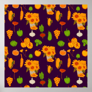 Autumn Healthy Harvest Veggie en Fruits Throw Pi Poster