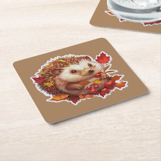 Autumn Hedgehog Adventure Kartonnen Onderzetters (Schuin)