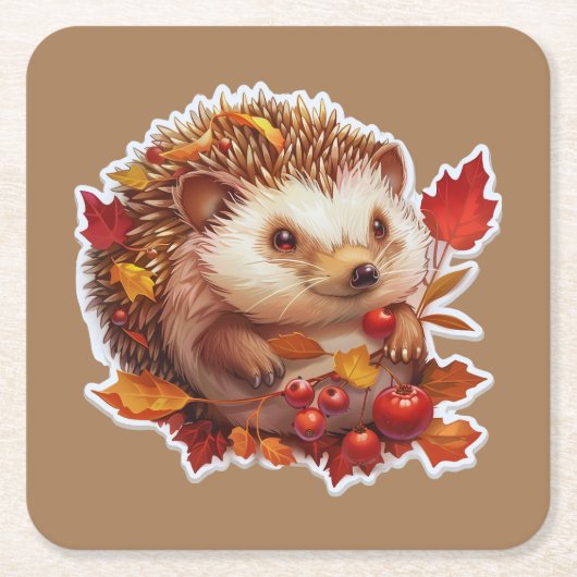 Autumn Hedgehog Adventure Kartonnen Onderzetters (Voorkant)