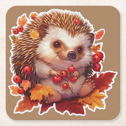 Autumn Hedgehog Adventure Kartonnen Onderzetters (Voorkant)