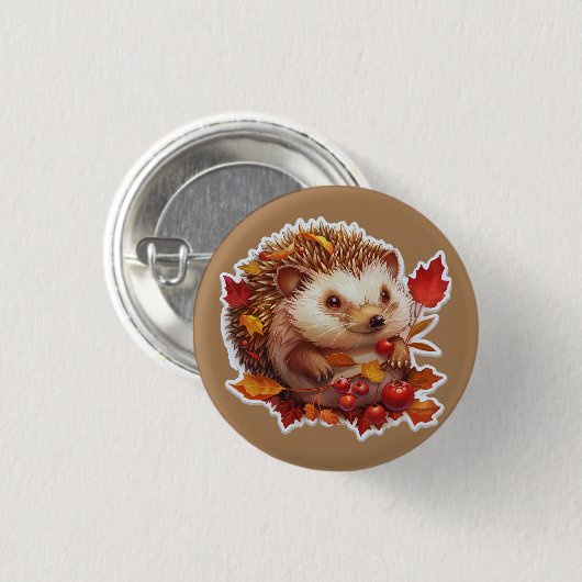 Autumn Hedgehog Adventure Ronde Button 3,2 Cm (Voorkant /achterkant)