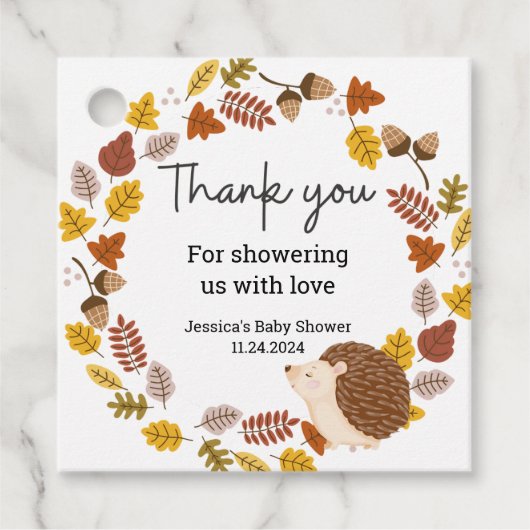 Autumn Hedgehog-Baby shower Bedankjes Labels (Voorkant)