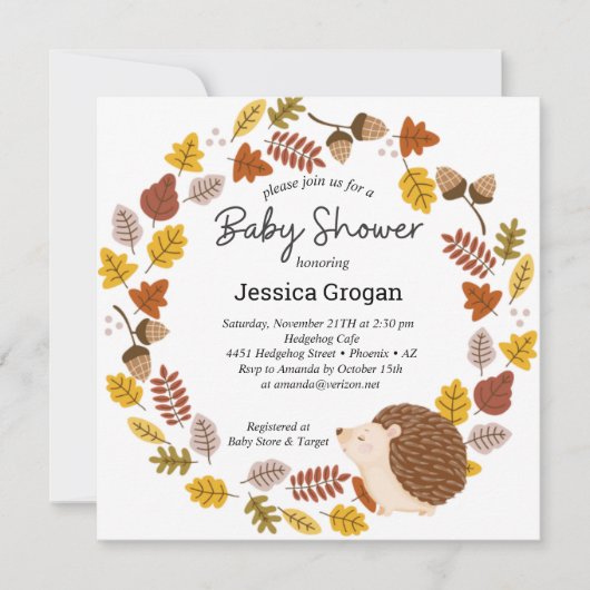 Autumn Hedgehog Baby shower Invitation Bedankkaart (Voorkant)