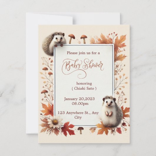 Autumn Hedgehog Baby shower Invitation Kaart (Voorkant)