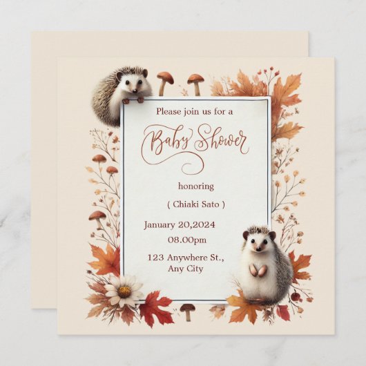 Autumn Hedgehog Baby shower Invitation Save The Date (Voorkant / Achterkant)