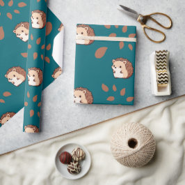 Autumn Hedgehog Seamless Wrapping Paper voor Herfs Cadeaupapier